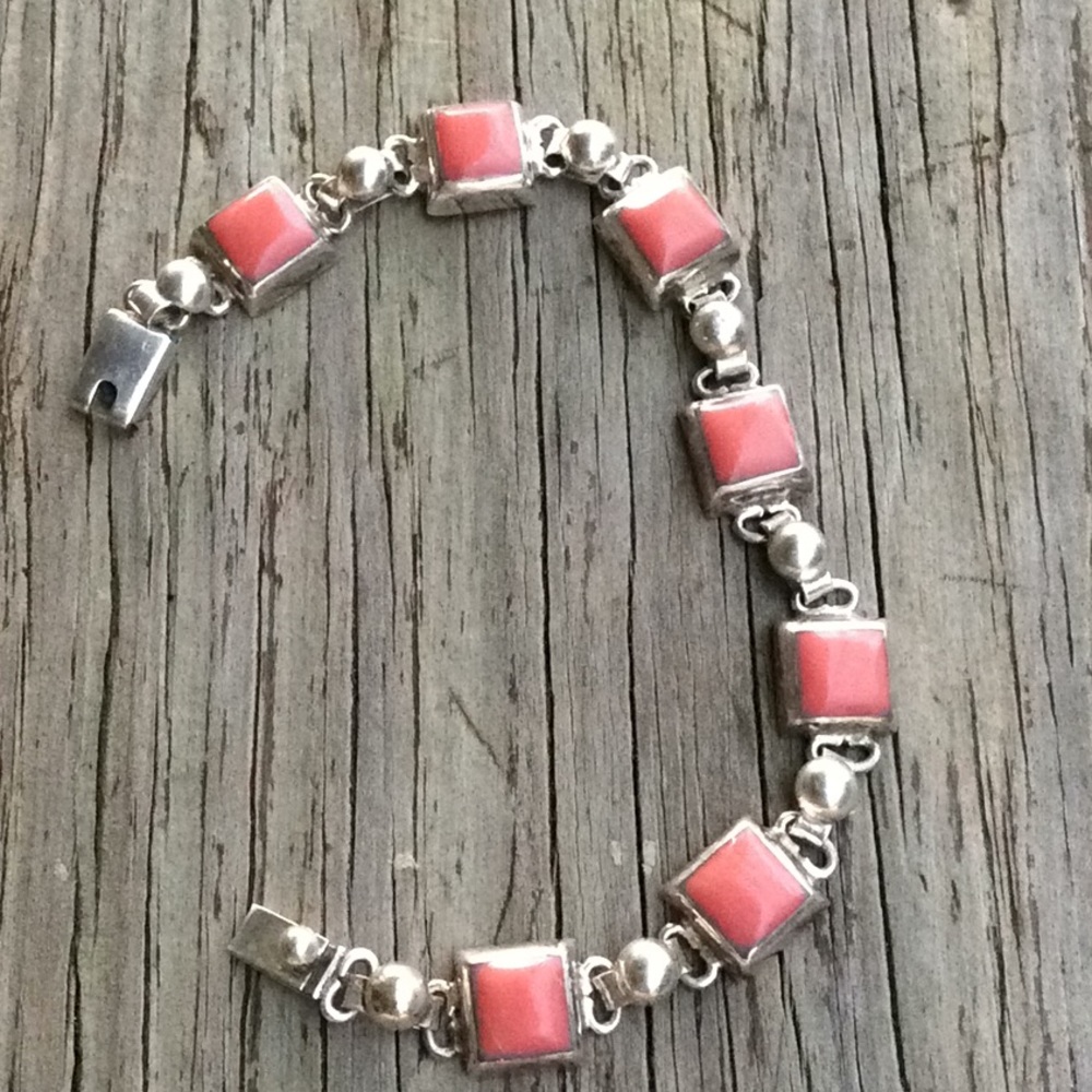 Vintage Orange Coral Sterling Silver Bracelet
